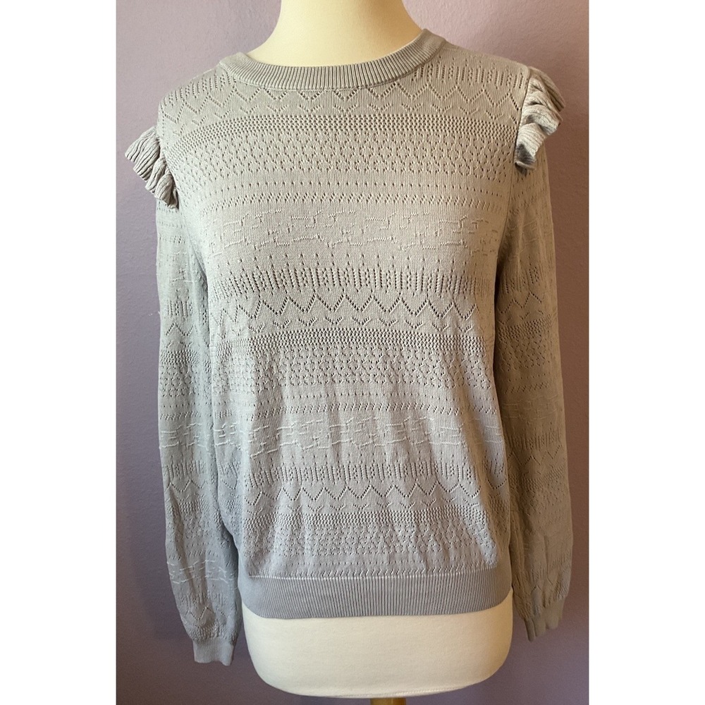 Current Air Los Angeles Gray Pattern Ruffle Sweater Size Large